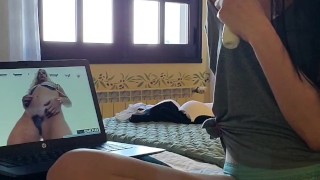 Dirty girl watching porn and masterbating with her electric toothbrush and cums real hard! 