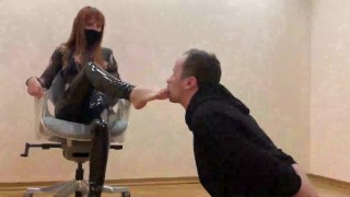 [PREVIEW] Submissive Guy Kneels In Front of Goddess Kira and Serves Here Foot - Sucks Toes