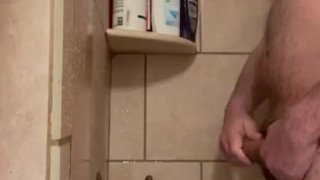 Hot Wife Films Hot Guy’s cock go from soft to hard in seconds in the shower and watches him cum