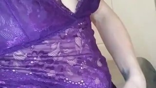 Blonde Sucks Dick In Purple Lingerie
