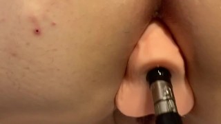Fucking machine double penetration while restrained