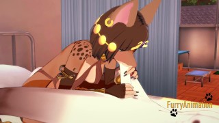 Furry Hentai - Cheetah make a blowjob to horse