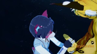 Furry Yaoi - Cat handjob to lynx and cums in his face