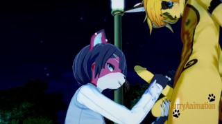 Furry Yaoi - Cat handjob to lynx and cums in his face