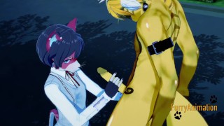 Furry Yaoi - Cat handjob to lynx and cums in his face