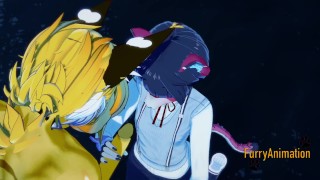 Furry Yaoi - Cat handjob to lynx and cums in his face