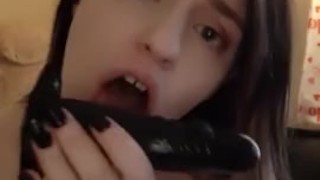 Little submissive fucks herself for daddy dom until she squirts