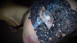 Dutch girl with mask sucks big cock and receives an eye facial her eye full of cum