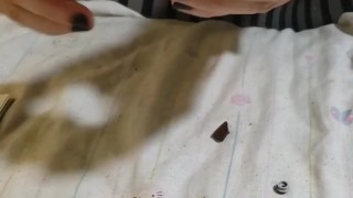 Nerdy gurl plays with legos in stockings