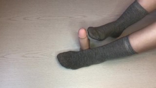 Sockjob with dildo foot fetish