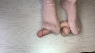Trampling dick and balls with pretty socks 