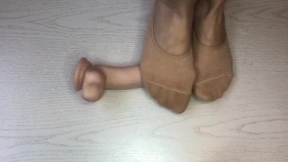 Trample cock and balls with nude ped socks 