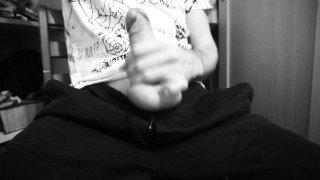 Hot guy in black joggers takes out his cock and jerks it off
