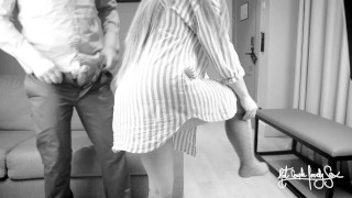 Hubby watches a fan fucks his wife. DP with anal plug. Cuckold creampie cleanup fantasy.
