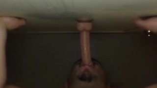 Chubby boy sucks dildo
