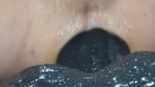 Quick anal dildo ride super close up