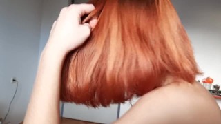 Playing with my hair topless
