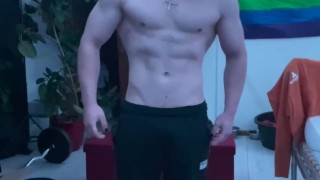 Working out at home shirtless heavy curls 