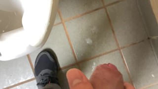 Me jerking off at public restroom stall and making a mess