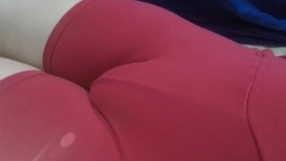 My red shorts hiding my tight pussy mound.