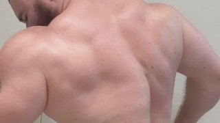 Bodybuilder Sweaty Naked Flex Before Shower. Beefy Big Hairy Musclebear Alpha Hung Cock Bull Cocky 