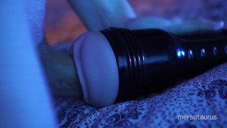 Guy sensually fucks his toy and cums