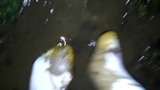 Stepping in puddles with white socks