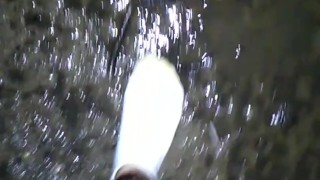 Stepping in puddles with white socks