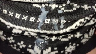 Twink cums on sweater outdoor and shows close up his cum mess