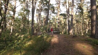 We got caught having sex in the forest, then continued with a quickie creampie on the beach
