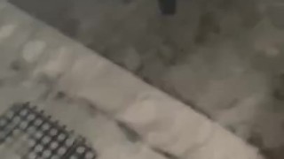 Wife exits hot tub in bikini, removed her bottoms to go pee in the snow in our backyard. Steamy piss