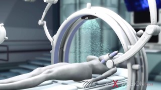 Alien lesbian sex in sci-fi lab. Female android plays with an alien