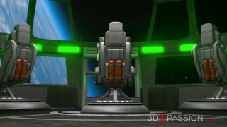 Earth orbit - a sex journey. Sex in space station! 3d dickgirl plays with a cute 