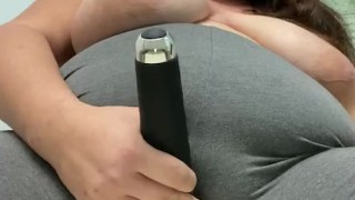 Nicole masturbates and leaks through grey leggings 