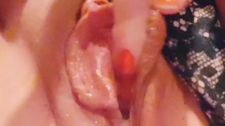 Horny moaning amateur playing with her creamy shaved pussy until it squirts. Sloppy wet, Volume up