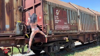 Naked in public on a old train