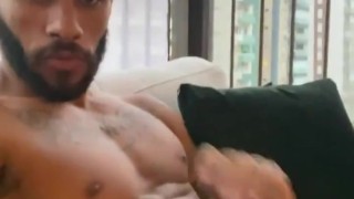 Masturbating and showing my big cock to my neighbor