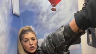 Teen fucks her self in train bathroom 