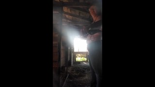 POV Femdom whipping slave in pig barn