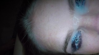 Dutch girl gets an eye facial cum in both eyes