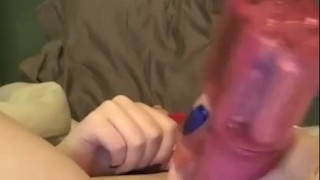 Stuffed a huge vibrator in her pussy