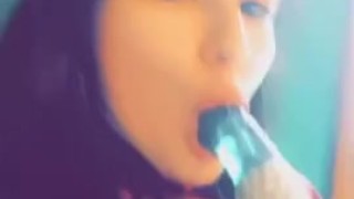 Cute  girl practicing blowjobs