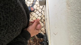 Guy filming himself wanking outside from eye view perspective