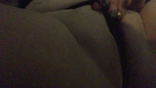 Sexy horny MILF with glasses plays with pussy and rubs panties on clit. Fat pussy lips