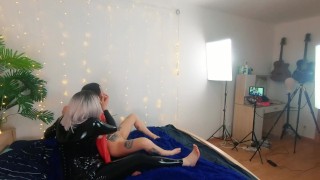 Backstage of pretty lesbian fetish girls doing sex video. Positive Femdom, sex play, latex leather