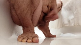 I pee in the bathroom and try to jerk off a dick.