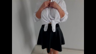 FUCK ME HARD IN MY LEATHER SKIRT AND WHITE SHIRT!!!