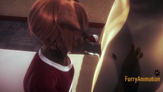 Furry Hentai - 2 Dogs blowjob and cum in her mouth