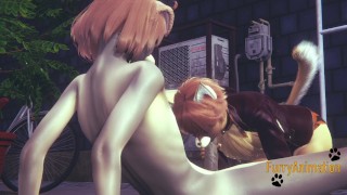 Furry Yaoi - Fox blowjob to Dog and cums in his mouth in the street