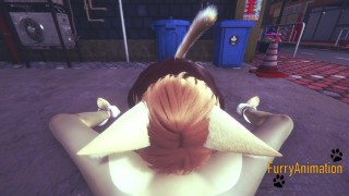 Furry Yaoi - Fox blowjob to Dog and cums in his mouth in the street